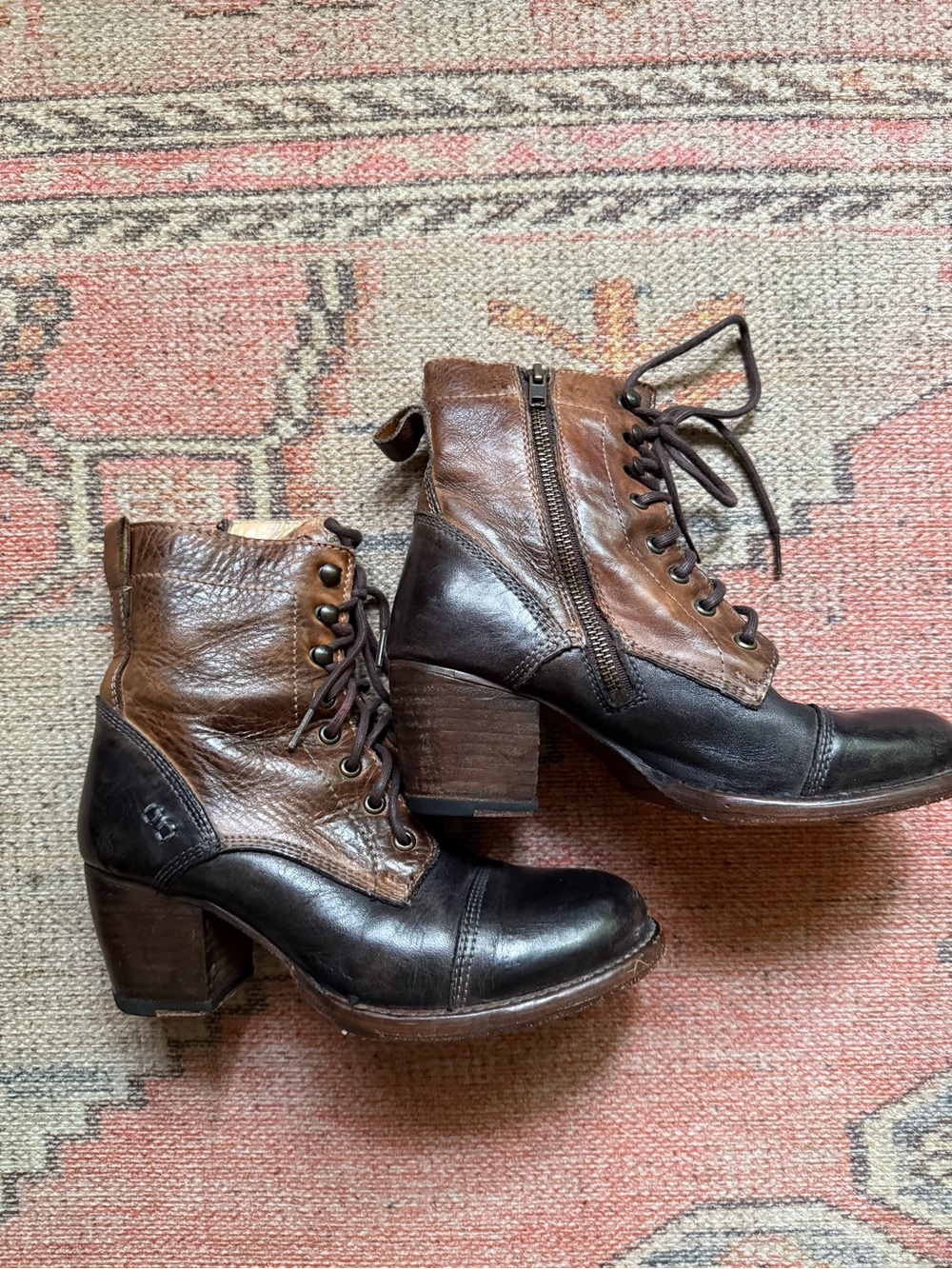 BED|STU Two-Tone Leather Lace-Up Heeled Boots | Size 7